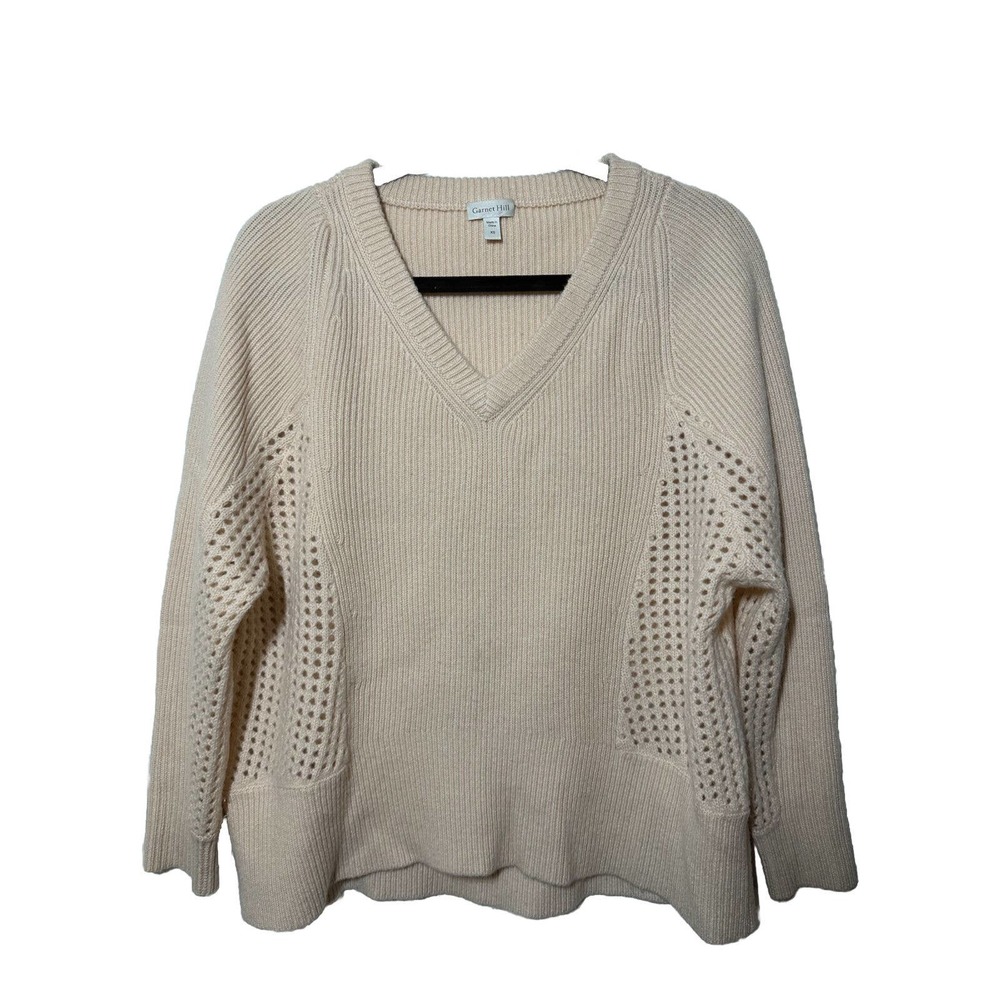 Garnet Hill Womens Cashmere Peach Sweater Pullover Oversized Vneck Sz Xs